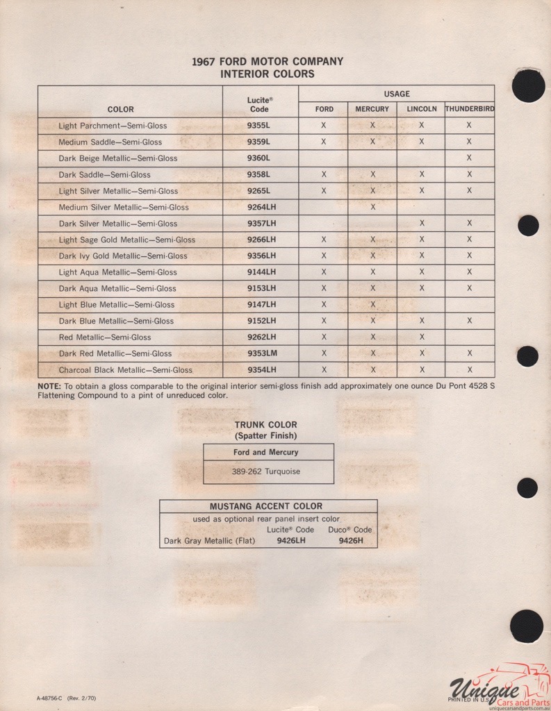 1967 Ford Paint Charts DuPont 11